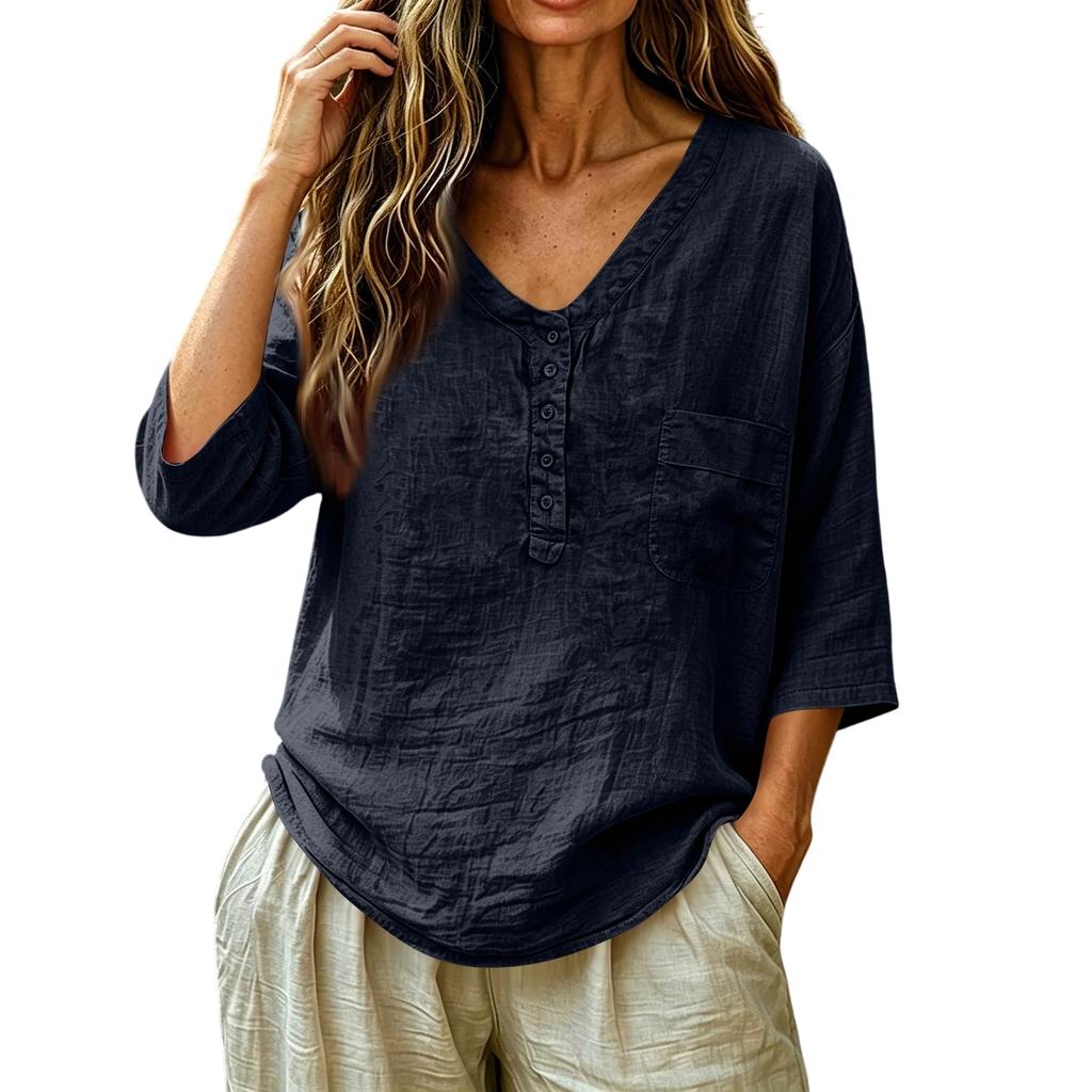 Womens Spring Tops Loose Fit V Neck Button Down Summer Shirts for Women Casual Lightweight Womens Summer Shirts Blouse