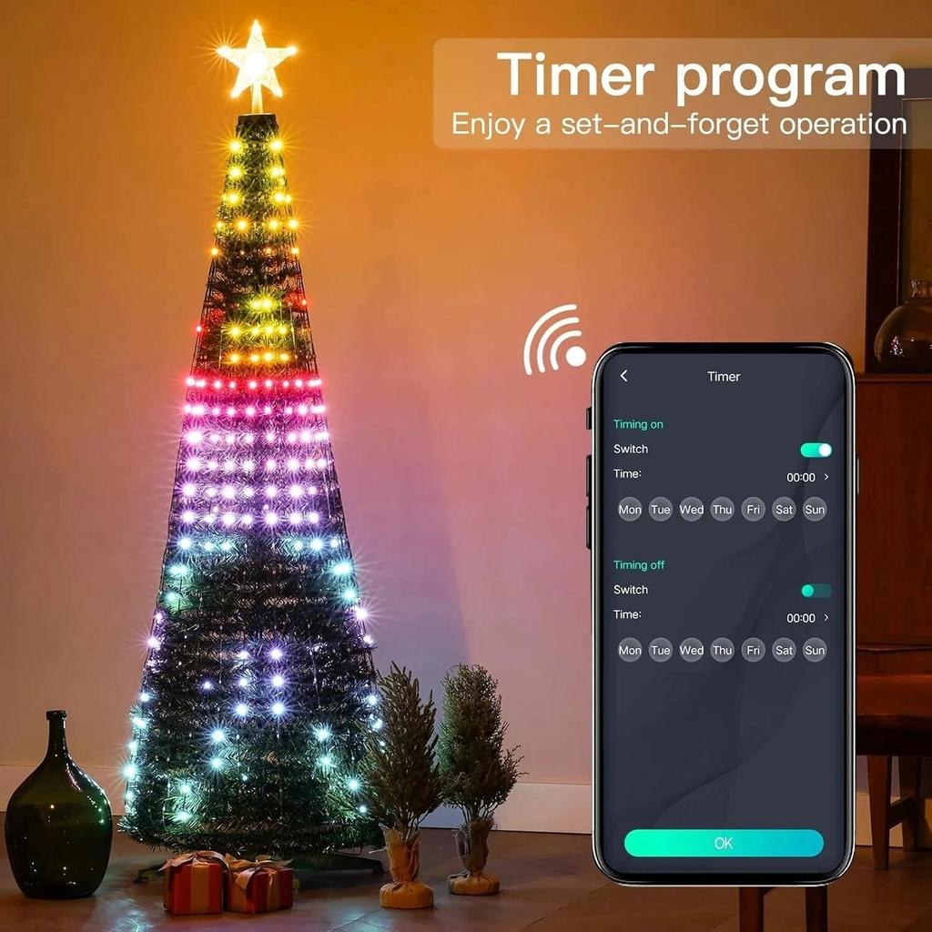 Smart RGBIC Christmas Tree Lights 400 LEDs IP67 Waterproof Outdoor String Lights App Control DIY Colors for Christmas Tree Decor