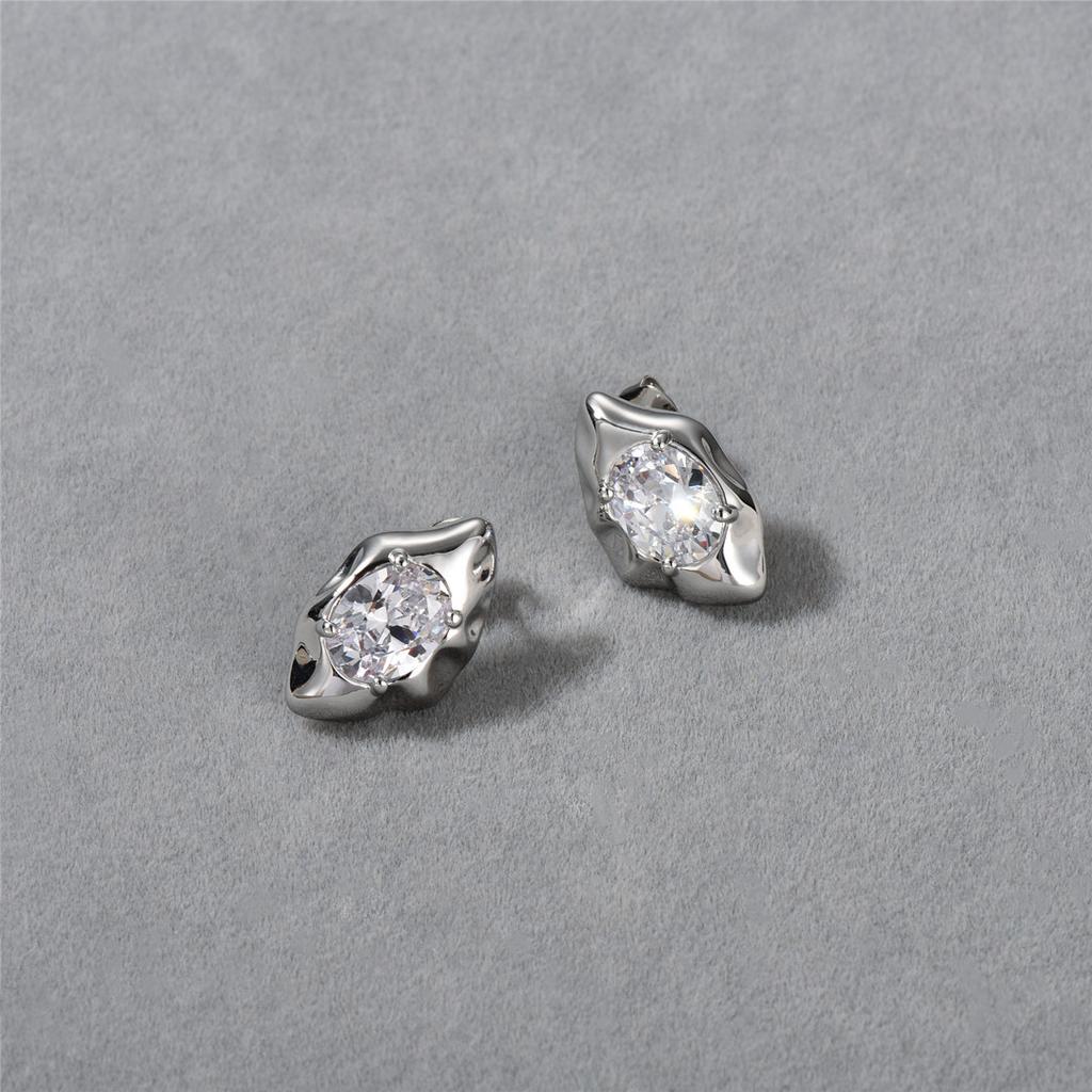 Niche Design Oval Irregular Rhombus Diamond-Set Minimalist Stud Earrings Simple Temperament Versatile Earrings