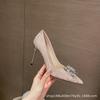 [Spot] Silver bow high heels women's 2025 new pointed stiletto crystal wedding shoes Xiuhe wedding dress