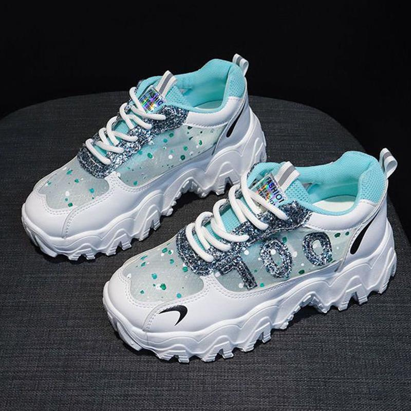 

Old Daddy Shoes Женская весенняя женская обувь с блестками Красочные повседневные дышащие сетчатые кроссовки 40 синий