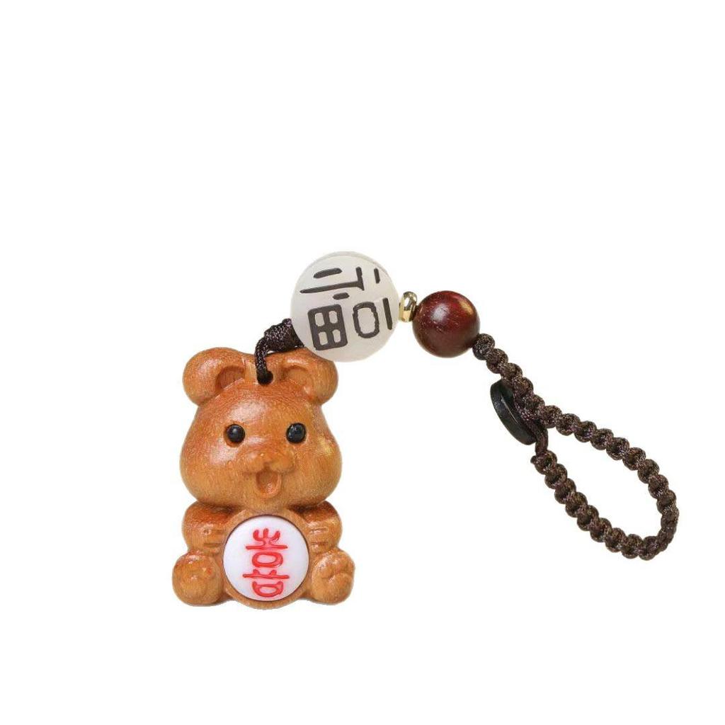 Handgeschnitzter kleiner Holzhasen-Anhänger für Handy & Autoschlüssel