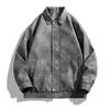 Men's Loose Leather Jacket Zip-Up Jackets Causal PU Leather Coats