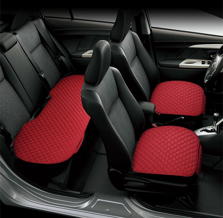 Linen Universal Car Seat Cushion Set - Three-Piece, Four-Season, Suitable for Five-Seater Cars