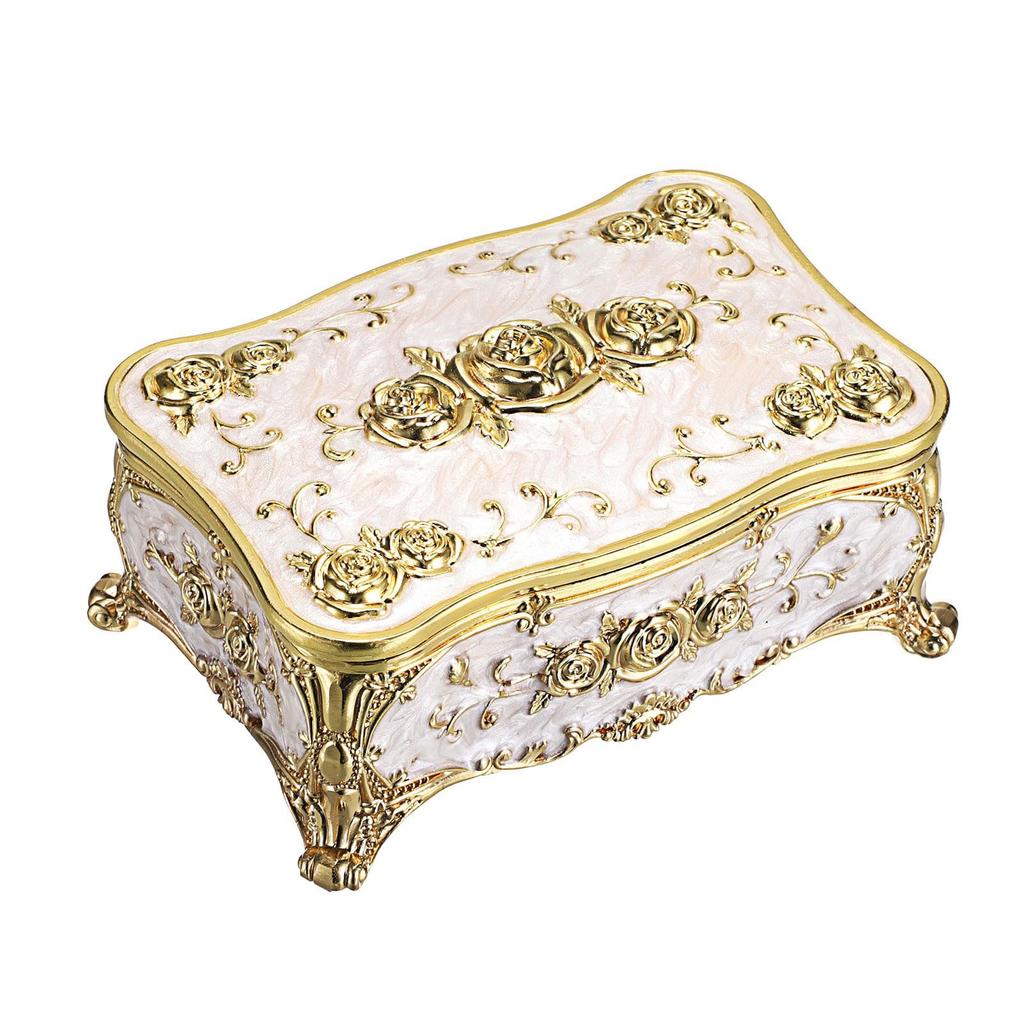 Jewelry Protections Box With Rose Pattern Zinc Alloy Materials Soft Lining and Large Compartments Storage Container