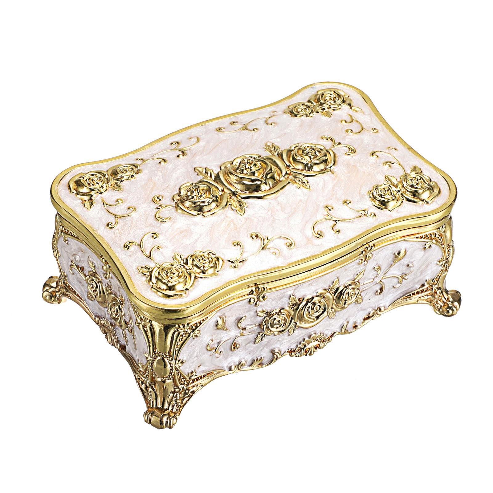

Jewelry Protections Box With Rose Pattern Zinc Alloy Materials Soft Lining and Large Compartments Storage Container 1