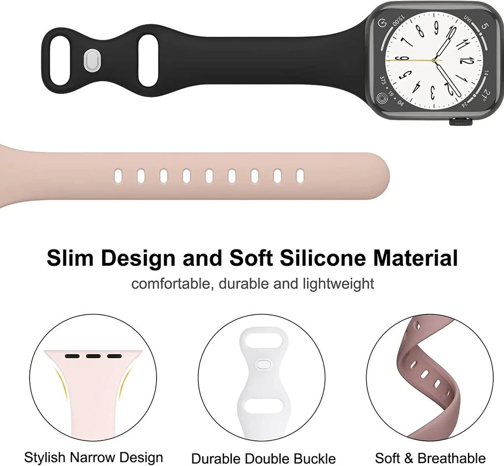 Dünnes Silikonarmband für Apple Watch 40 mm 44 mm 45 mm 41 mm 38 mm 42 mm, einfarbiges Armband für IWatch Serie 1 2 3 4 5 6 SE 7