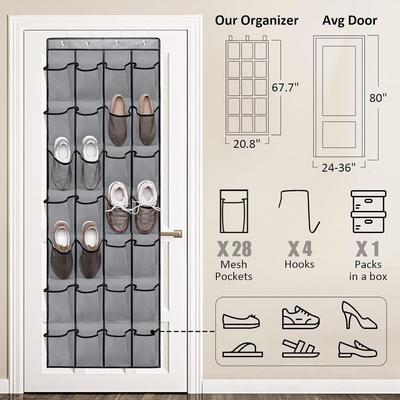 Multi Functional Door Back Shoe Storage Large Mesh Pockets With 4 Hooks Transparent Fabric Shoe Rack Storage Bag For Bedroom