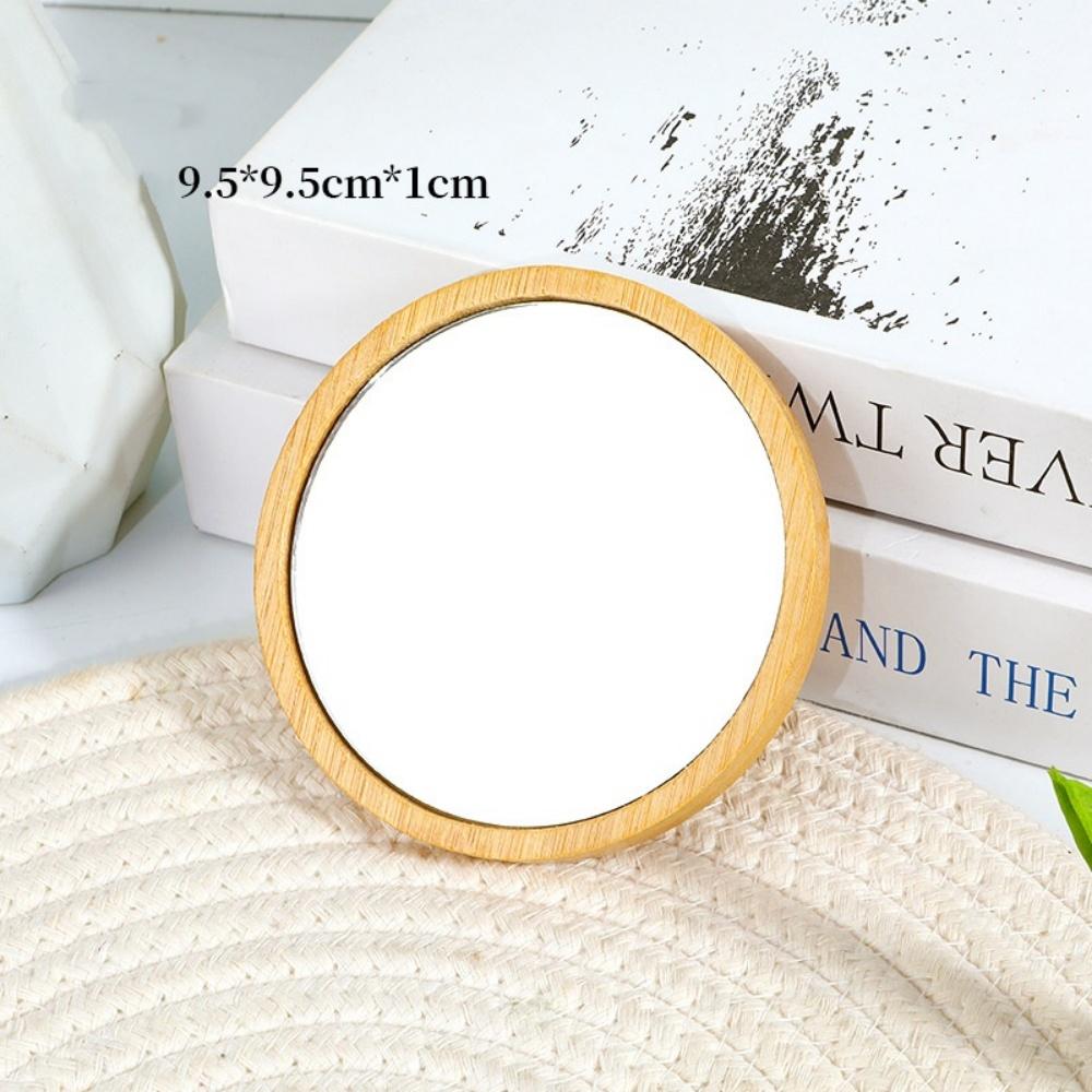 1Pcs Simple Wooden Portable Mirror Mini Small Makeup Mirrors Female Hand-held Beauty Tool Round mirror Make Up Tools