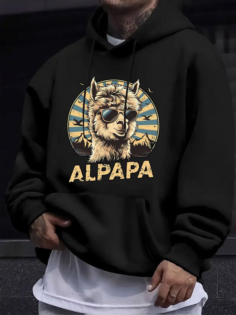 American/European Style unisex Autumn/Winter Printed Hoodie Long-Sleeve Sweatshirt, "ALPAPA" Fashion Glasses Alpaca Print Hoodie Sweatshirt, Fun and Q