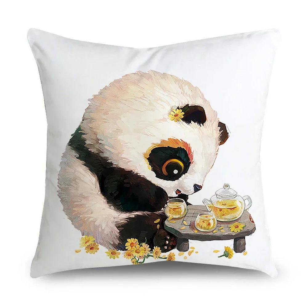 Pillowcase Office Decor Cushion Cover Cute Panda Pattern Home Square