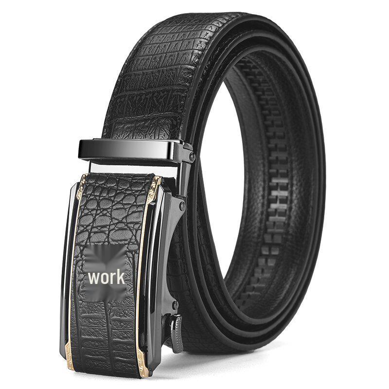 

Мужской ремень из коровьей кожи с пряжкой из сплава с узором крокодила - Универсальный, Повседневный и Простой.