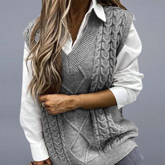 Colete de Tricô Padrão Claro Sem Mangas Respirável Simples Moderno Torcido Tricotado Feminino para Uso Diário