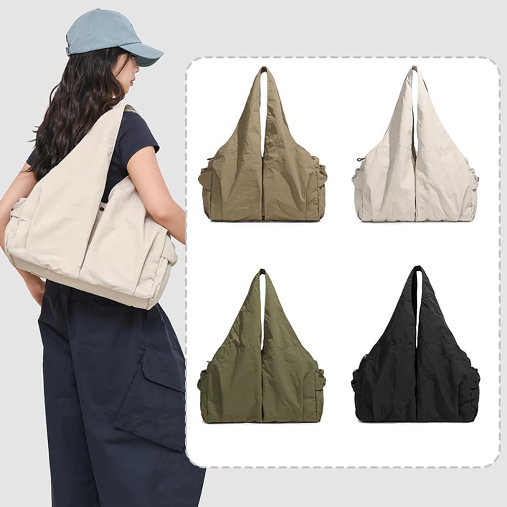 Cedar Eight Women's Multifunctional Nylon Shoulder Bag, Large Capacity, Lightweight, Perfect for Commuting, School, and More, with Side Pockets,