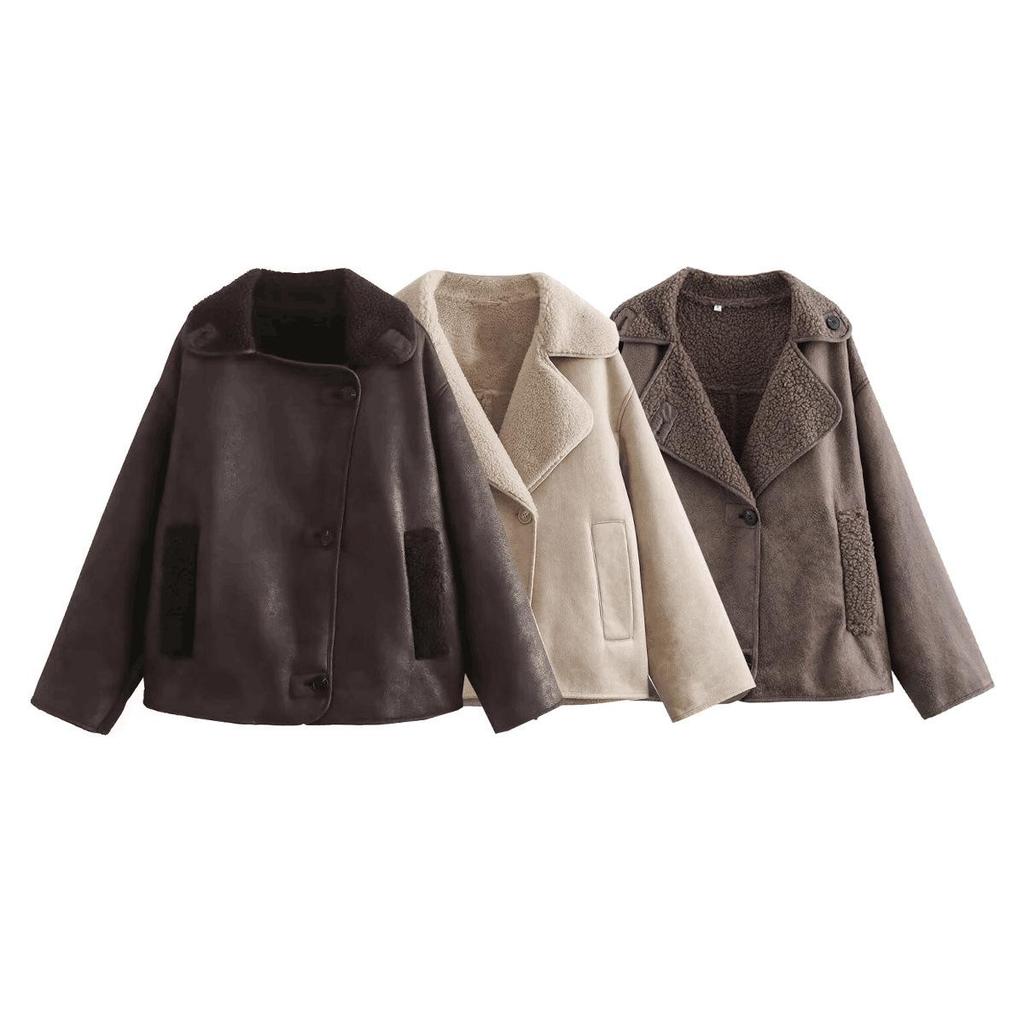 2023 Winter Women's European & American Style Lambswool Lapel Short Jacket