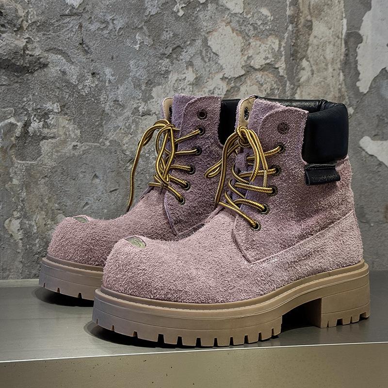 Men's and women's rhubarb boots couple's thick-soled heightening British style casual big-headed Martin boots 43156-44156-J