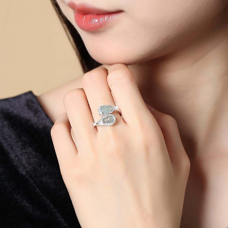 

Natural dangerous material yang green jadeite gourd ring s925 sterling silver antique versatile fashion adjustable new Chinese jewelry opening adjustable