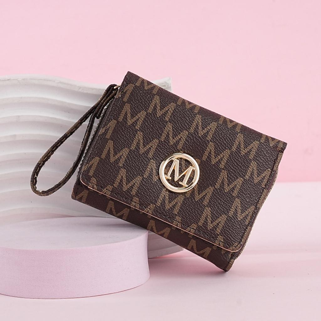 Women's Short Wallet with Three Fold Zipper and Small Wallet, Simple and Fashionable with Old Pattern Card Bag