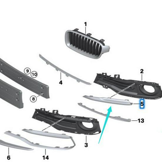 Air Intake Grille Trim for BMW 3 Series F35 Front Bumper (51117396843, 51117396844)
