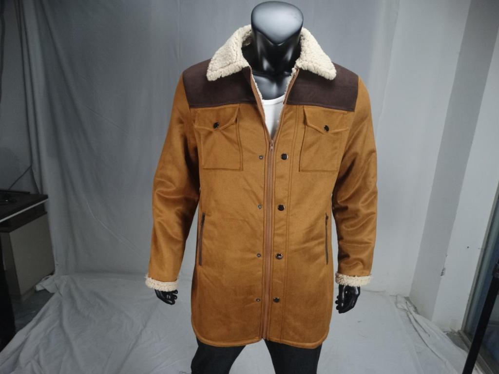 Men's Suede Color-matching Winter Jacket Multi-pocket Zipper Coat