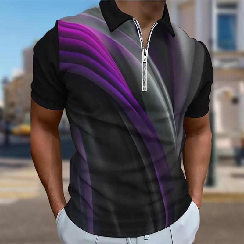 Men's Shirt Polo Casual Zip Short Sleeve Fashion Casual Zipper Summer Spring Regular Fit Seasonal Gradient 3D Print Shirt