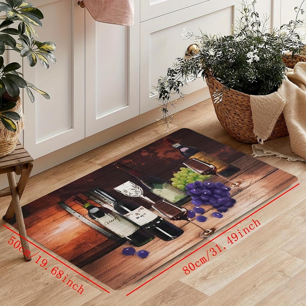 1pc Creative Wine Bottle Kitchen Mat Soft Thickened Kitchen Floor Mat Waterproof Non-slip Oil-proof Floor Mat Runner Rug