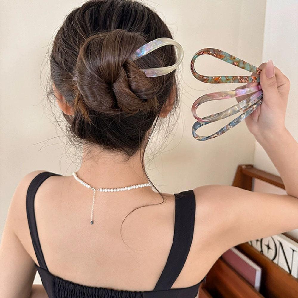 Retro U-förmige Acetat-Haarspange für Damen elegantes Temperament Pferdeschwanz-Haarnadel Mode Mädchen Haarschmuck