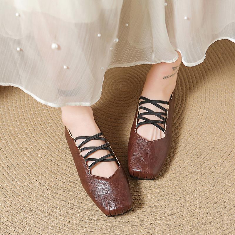 French square head cross belt Mary Jane shoes children's spring and autumn flat-soled single shoes shallow mouth soft-soled ballet shoes