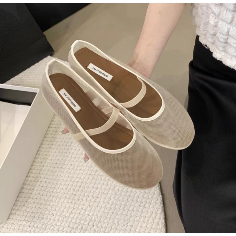 New Designer Autumn Women Mesh Fabric Ballet Flat Shoes Fashion Shallow Elastic Band Ladies Comfort Soft Sole Mary Jane Shoes