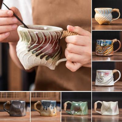 Handmade Ceramic Mug 320ml Vintage Tea Coffee Cup with Rattan Handle