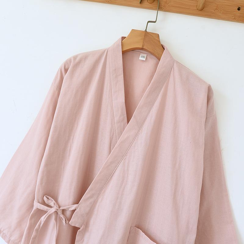 Unisex Bademantel aus reiner Baumwolle - Frühling/Sommer Japanischer Stil, Langarm, Mittellang, Pyjama