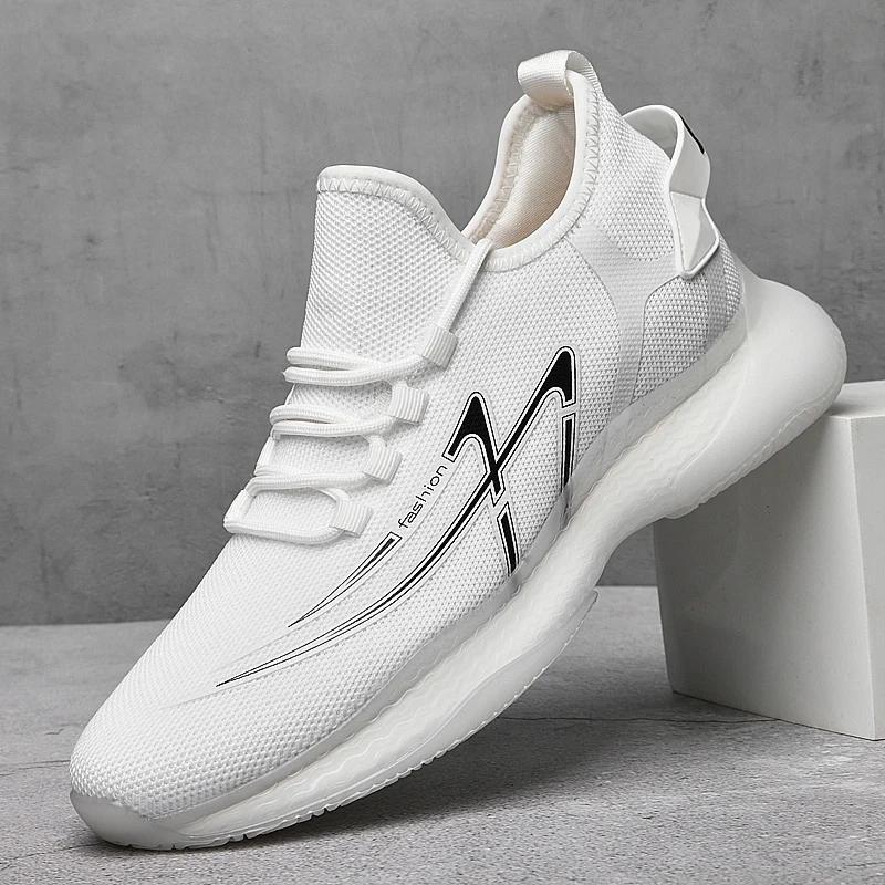 Neue Herren Schuhe mit Höhenerhöhung des Modedesigners Atmungsaktive Mesh-Freizeitschuhe Herren Sport-Wanderschuhe Schlicht Weiß zum Schnüren