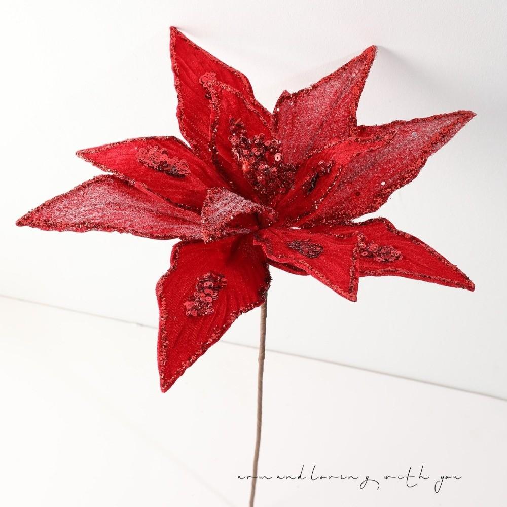 32CM Künstliche Weihnachtssternblume Pailletten Glitzer Simulationsblumen Funkelnde Weihnachtsglitzerblume Weihnachtsbaumzubehör