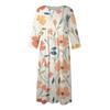 Women's Casual Round Neck Floral Print Midi Dress Long Sleeve Pocket Dress