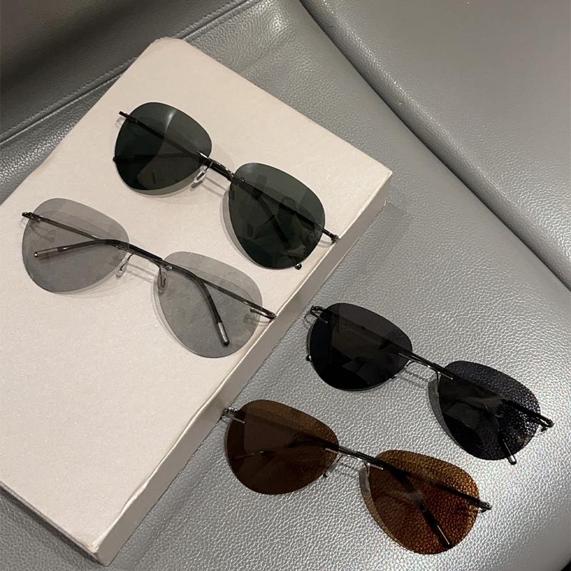 Rimless Pilot Sunglasses Men Fashion Vintage Solid Color Outdoor Shades Women New Trendy Luxury Brand Design Sun Glasses