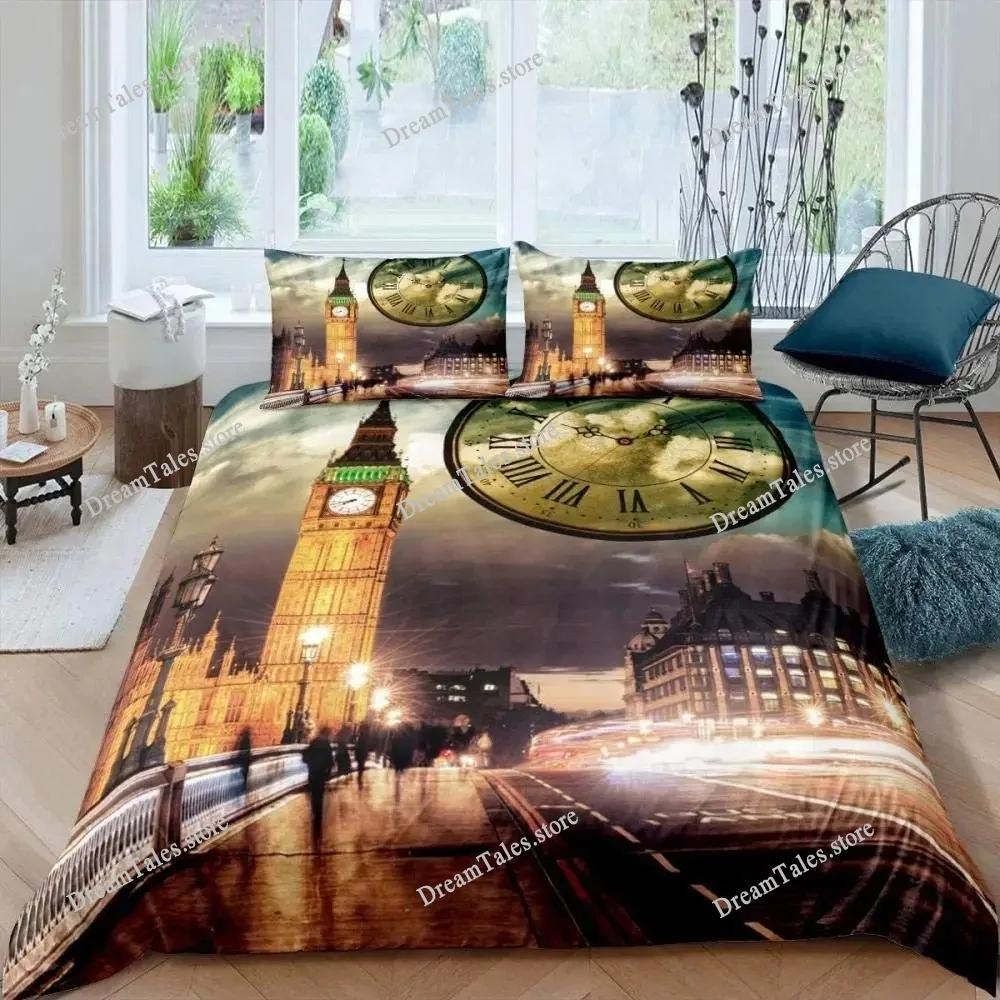 Big Ben Bettbezug Jungen Berühmte Telefonzelle Bettwäscheset für Teenager Retro Londoner Stadtbild Bettbezugset mit Kissenbezug