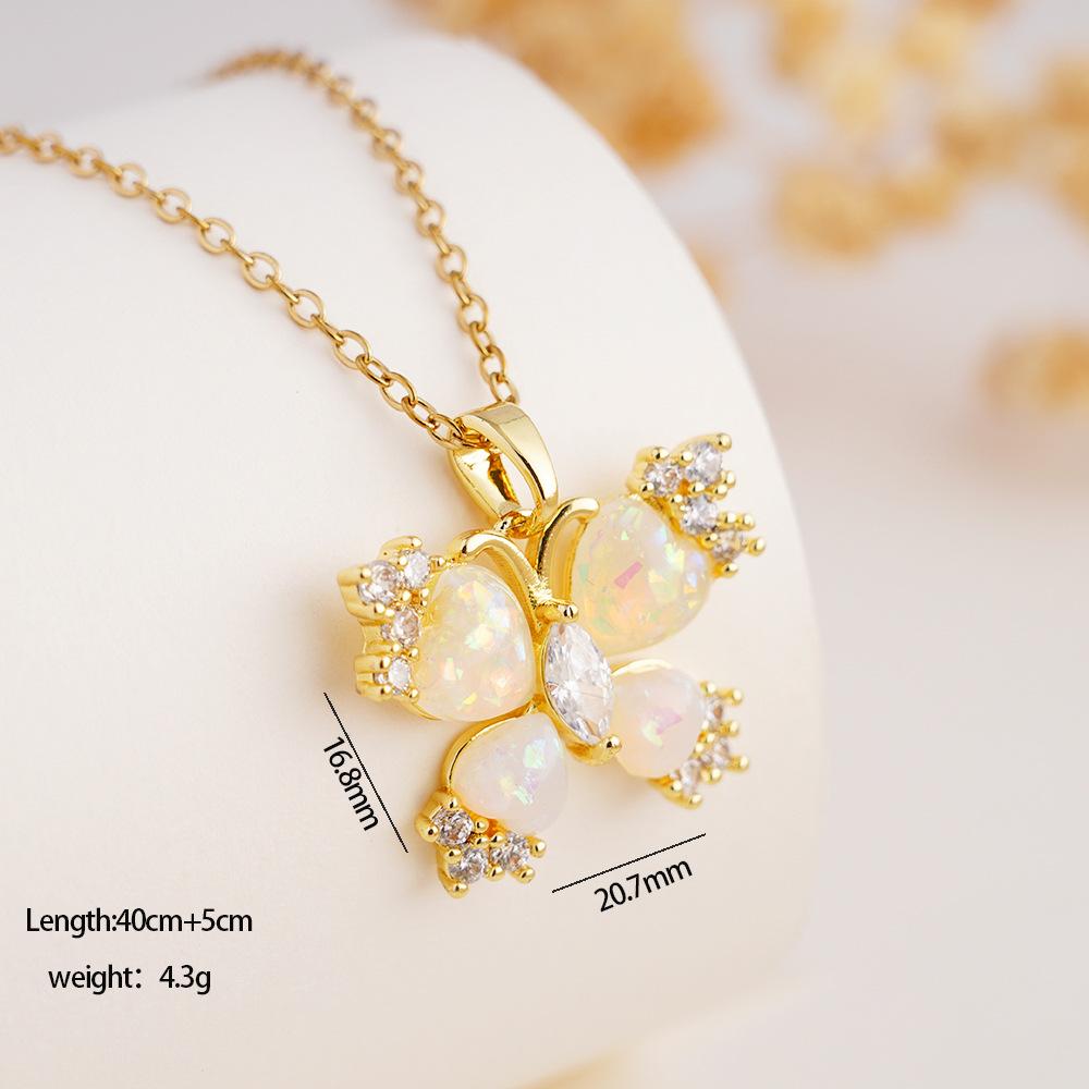 Colorful Resin Heart Zircon Butterfly Pendant Necklace for Women Girls Stainless Steel Chain Sweet Cute Collar Jewelry Gifts