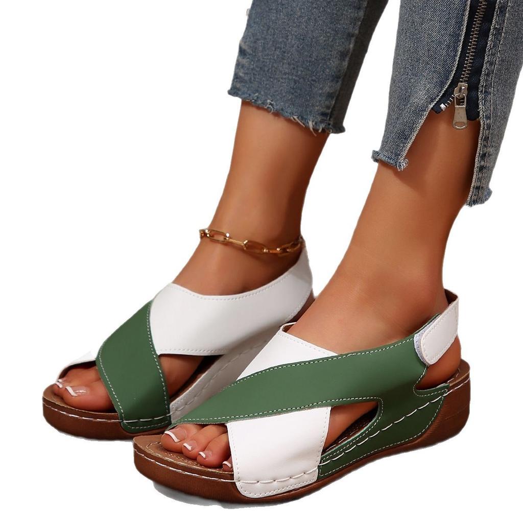 Sandals women's summer European and American fish mouth cross muffin thick-soled Velcro women's sandals 43