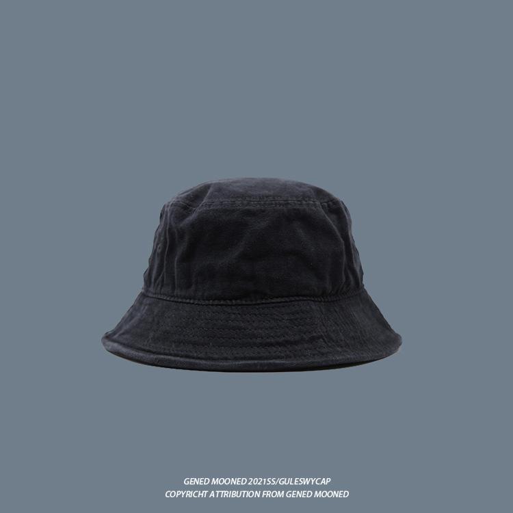 Solid-color, washed black fisherman's hat, unisex sun hat for sun protection