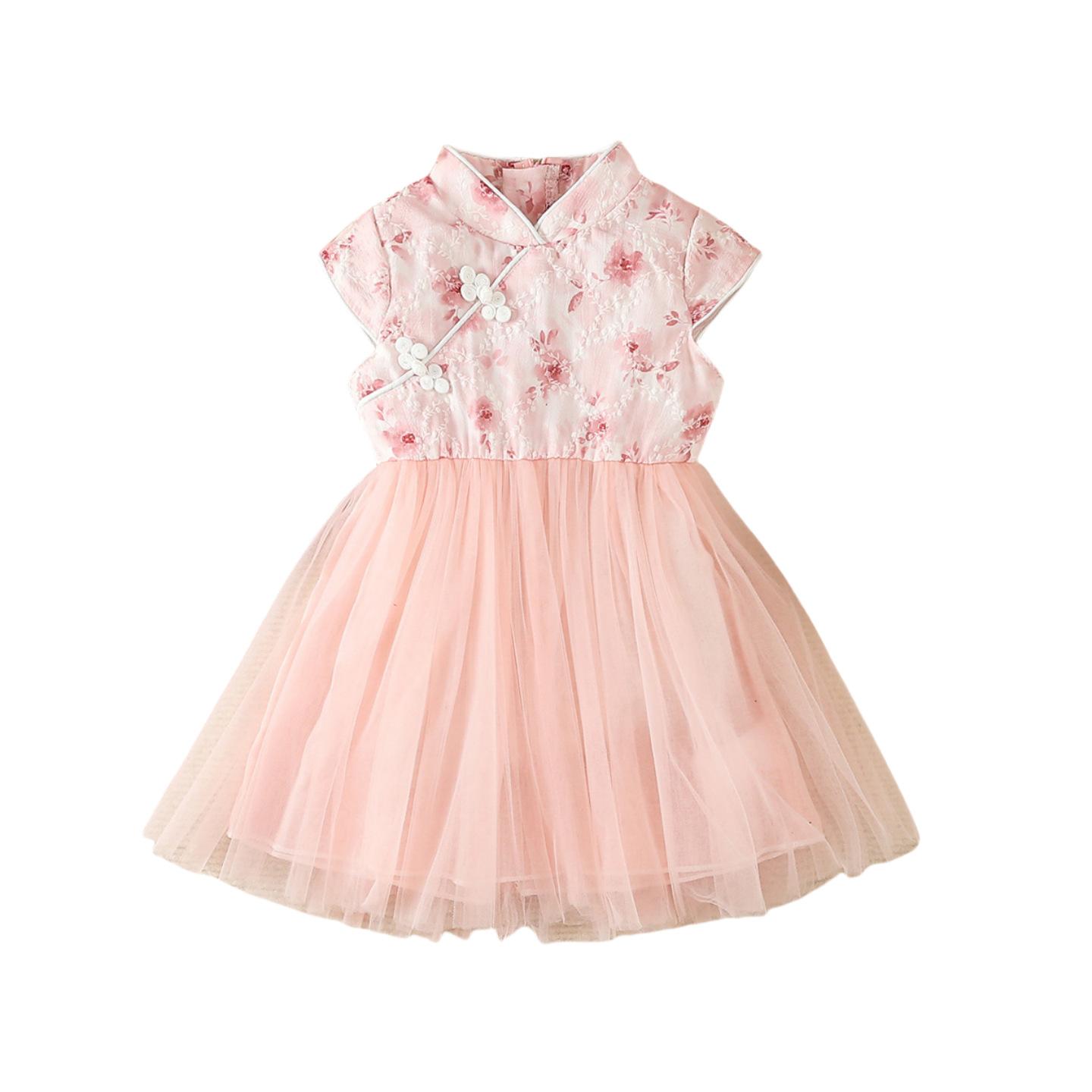 

Платье принцессы для девочек, летнее детское платье ципао, сетчатое платье 12-18M розовый