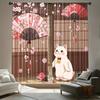 Japanese Cat Print Curtains Suitable Bedroom Living Room Kitchen Decoration Home Window Curtain Set Of 2 Made Polyester Washable Sitting Ready