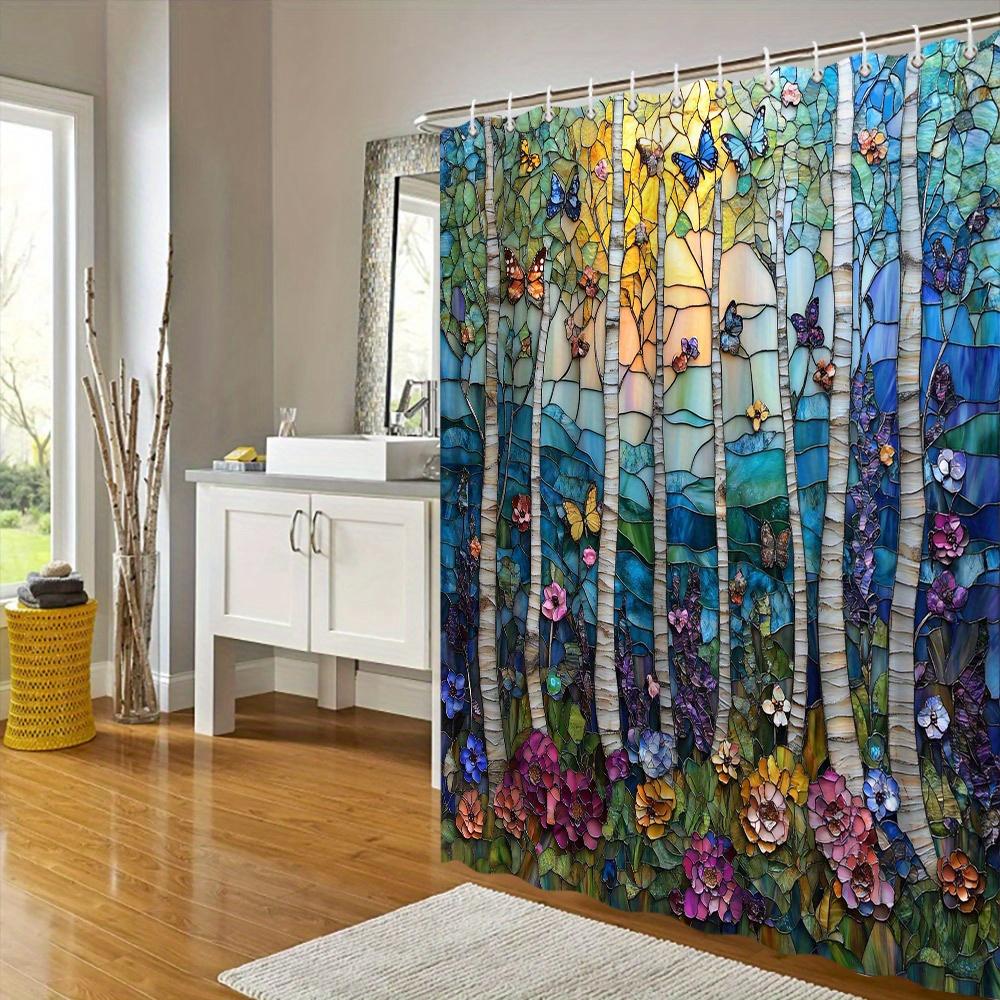 Enchanted Forest with Butterflies and Flowers Waterproof Shower Curtain for Modern Bathroom Decor, Perfect for Home Use