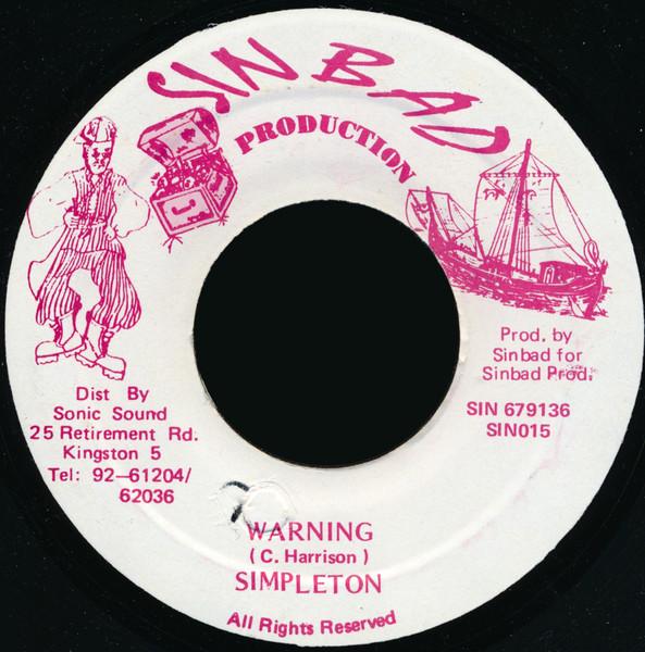 

7inch Record SIMPLETON Warning SIN015 Sinbad Producti Jamaica Reggae Ska Dub Used