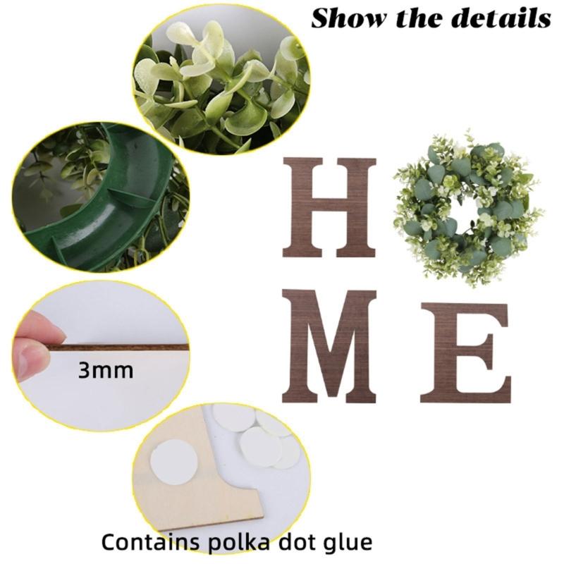 Home Letter with Wreath Farmhouses Decors Wood Decorative Sign for Bedroom Livingrooms Entryways Kitchen Housewarming