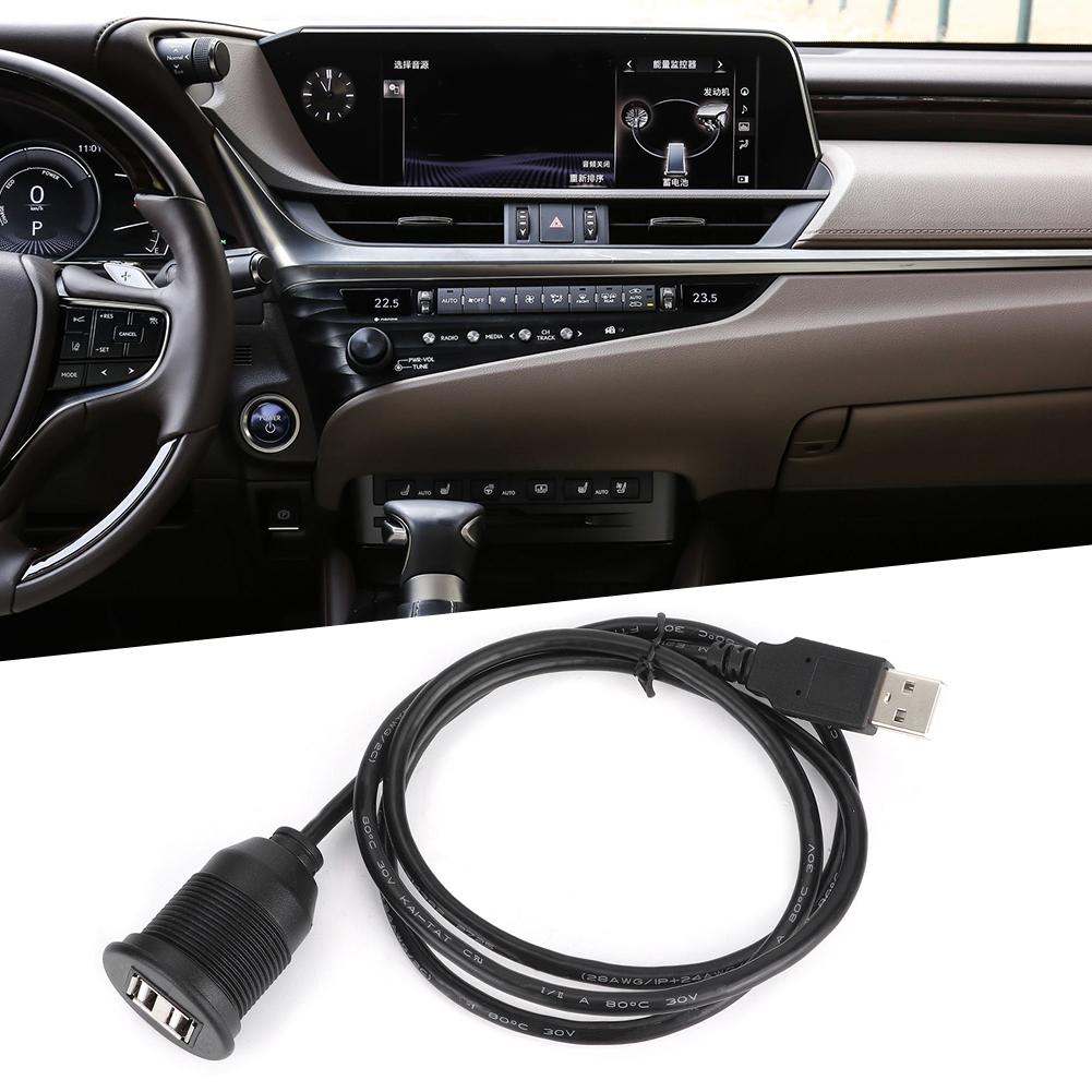USB2.0 1 Male to 2 Female Data Cable Waterproof Dashboard Adapter Line for Car Motorcycle