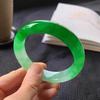 Yang Green Treated Jadeite Bangle - Women's Style with Flat Strip, Half Mountain Half Water Design