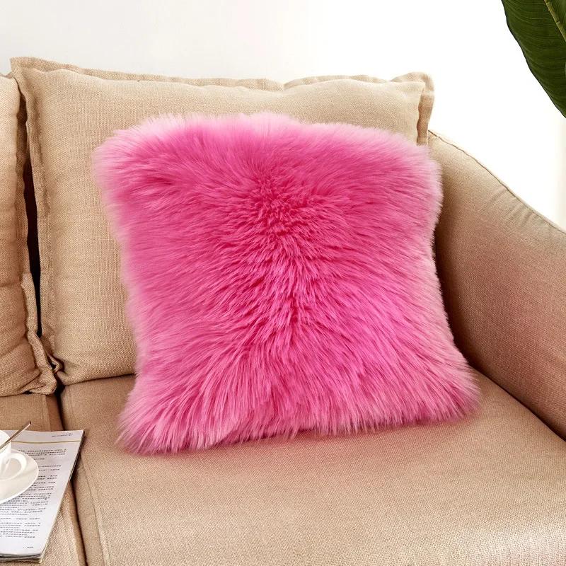Soft Comfortable Fluffy Solid Plush Square Sofa Cushion Cover Modern Throw Pillow Case Car Sofa Home Decor Supplies 45*45cm
