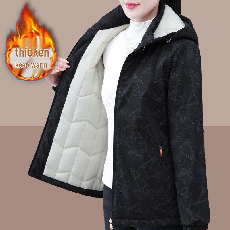 2024 Damen Winter Kapuzenjacke Warm Baumwolle für Mittelalte und Ältere