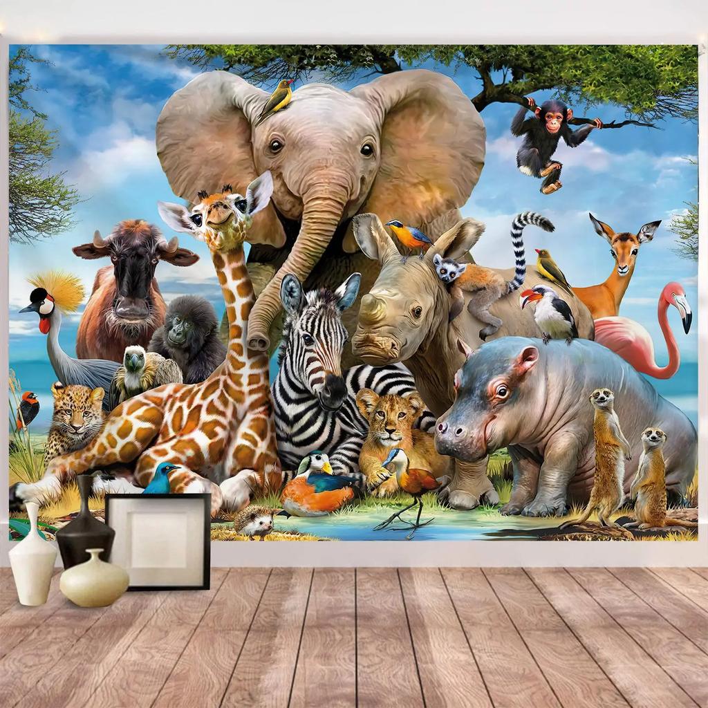 Arazzo Mondo Animale Tigre Elefante Giraffa della Foresta per Stanza dei Bambini Parete per Camera da Letto Soggiorno Decorazioni Tenda da Appendere
