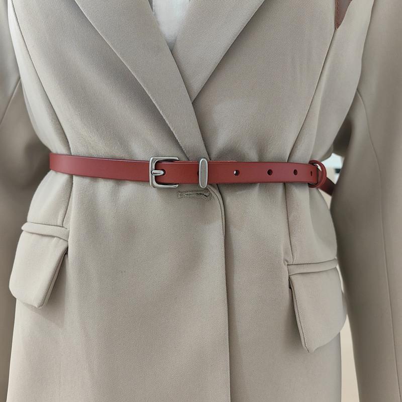 Genuine Leather Slim Belt Women With Alloy Pin Closure For Fashionable Use Daily